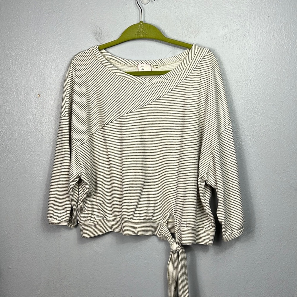 Anthropologie Postage Stamp Stripe Tie Hem Crop Top Large
